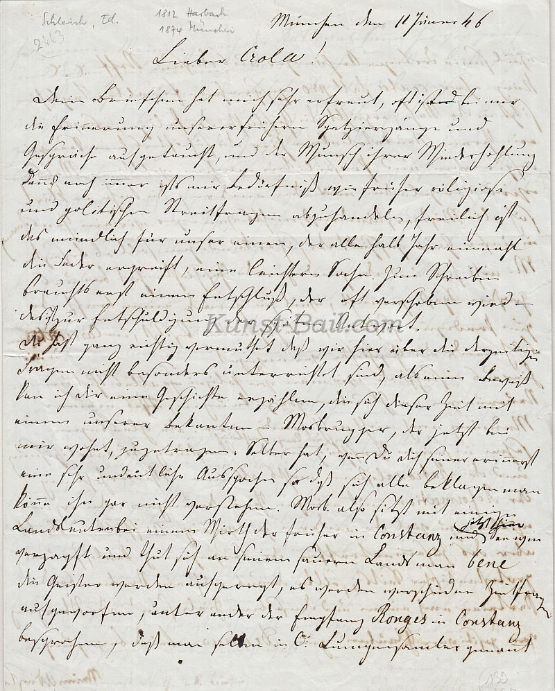 Eduard Schleich der Ältere, eigenhändiger Brief mit Unterschrift, 1846-image