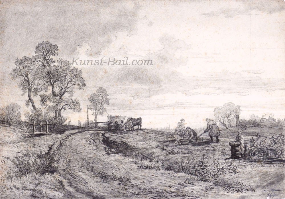 Unbekannter Künstler, Bauern bei der Feldarbeit, Kohle, um 1820/50-image
