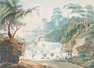 Thomas Walmsley, NACH, Salmon View oft he Salmon Leap waterfall at Leixlip near Dublin, Aquarell, um 1800-image