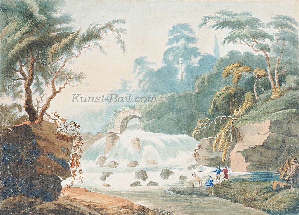 Thomas Walmsley, NACH, Salmon View oft he Salmon Leap waterfall at Leixlip near Dublin, Aquarell, um 1800-image