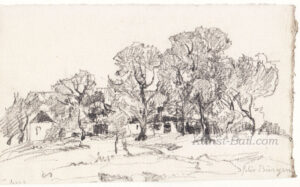 Felix Bürgers, Landschaft mit Bäumen und Gehöft, Kohle, signiert-image