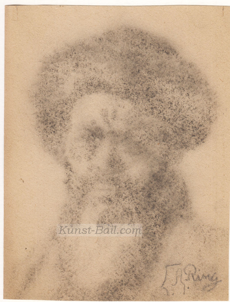 Lauritz Andersen Ring, Portrait eines Bärtigen Mannes (Rembrandt ?), Kohle, signiert, um 1880/1900-image